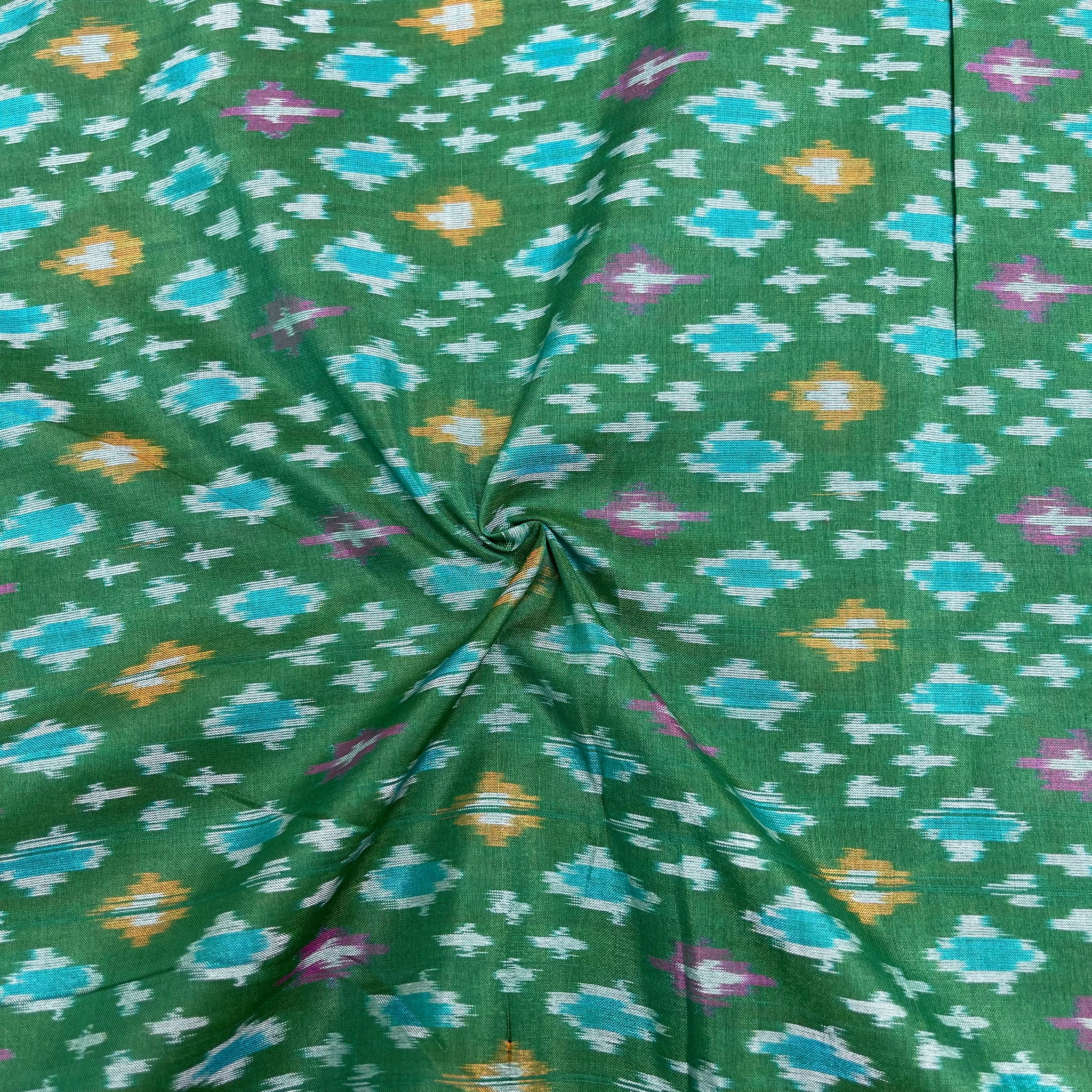 Green Color Raw Silk Ikkat cotton Fabric