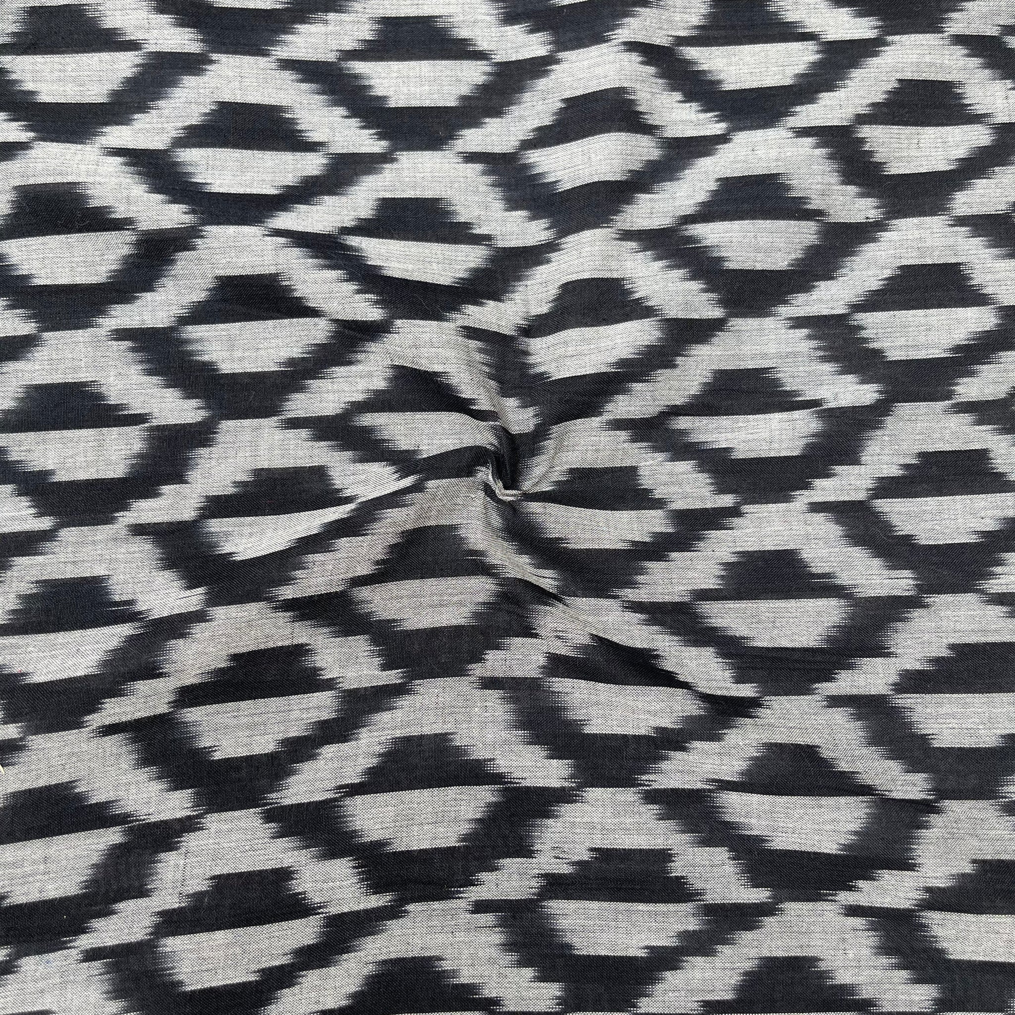Mersiced Black & Gray Colour Ikkat Cotton Fabric