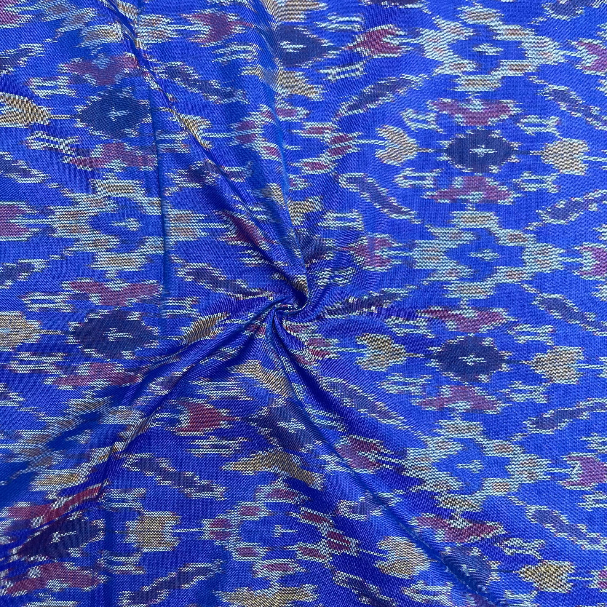 Blue Color Raw Silk Ikkat cotton Fabric