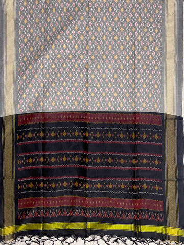 Gray & Black Colour Pochampally Ikkat Silk Cotton Duppata