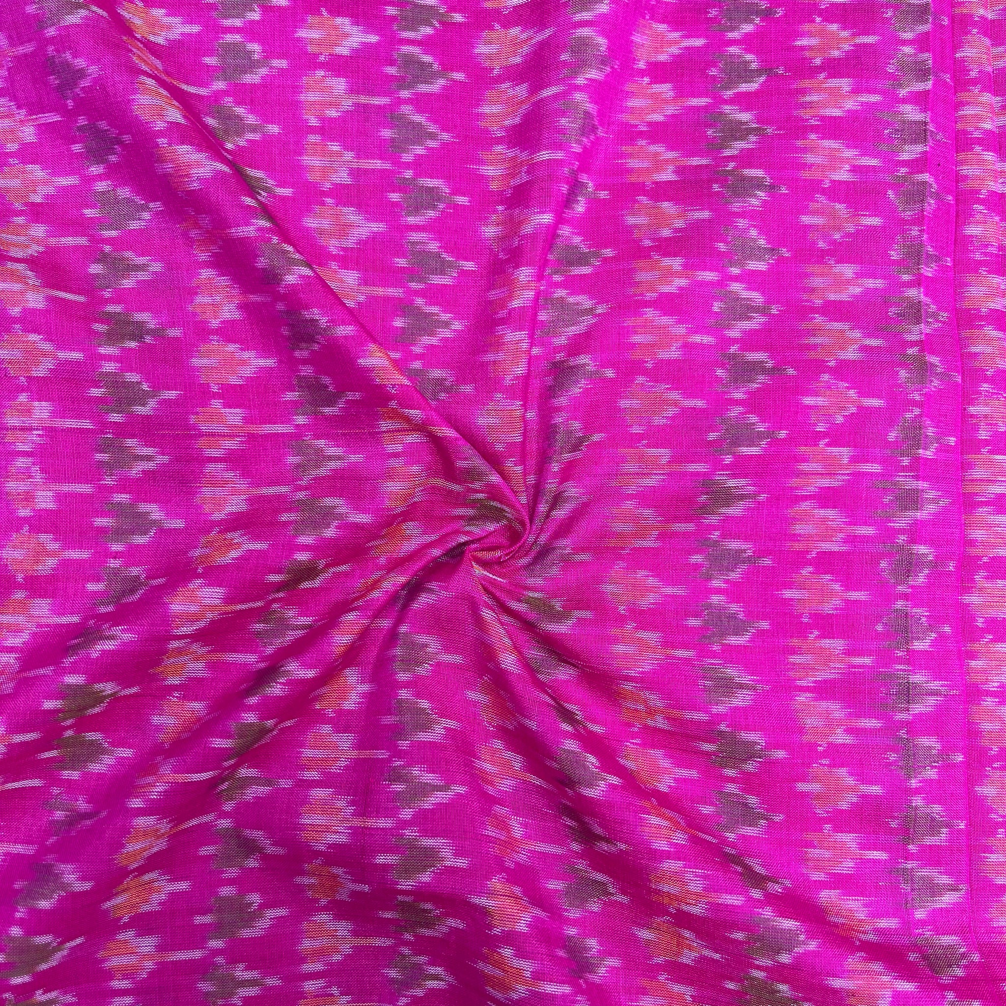 Pink Color Raw Silk Ikkat cotton Fabric