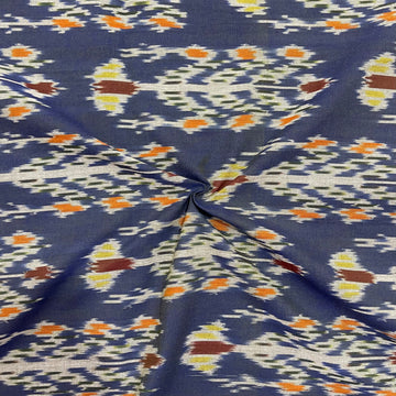 Blue Color Tree Design Pochampally ikkat Cotton Fabric