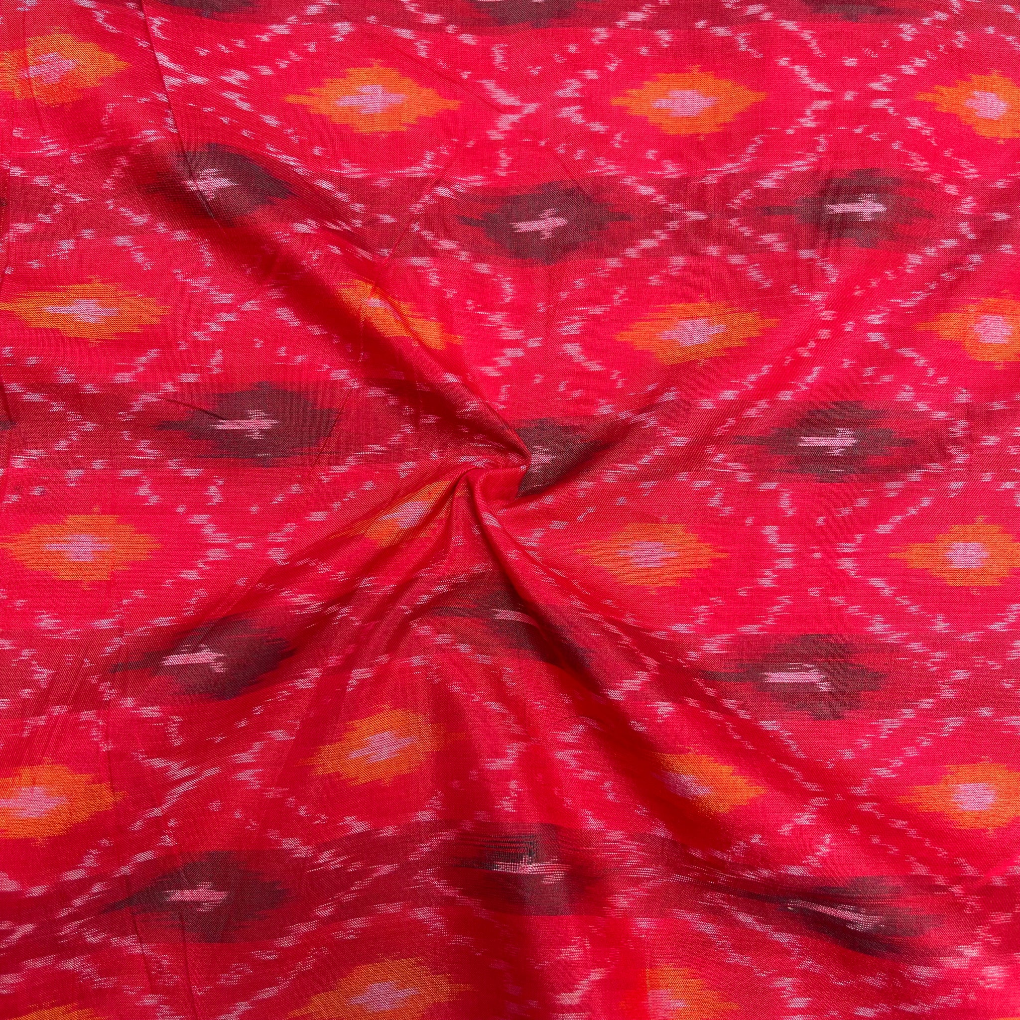 Red Color Raw Silk Ikkat cotton Fabric