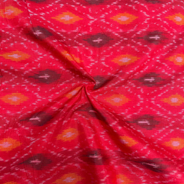Red Color Raw Silk Ikkat cotton Fabric