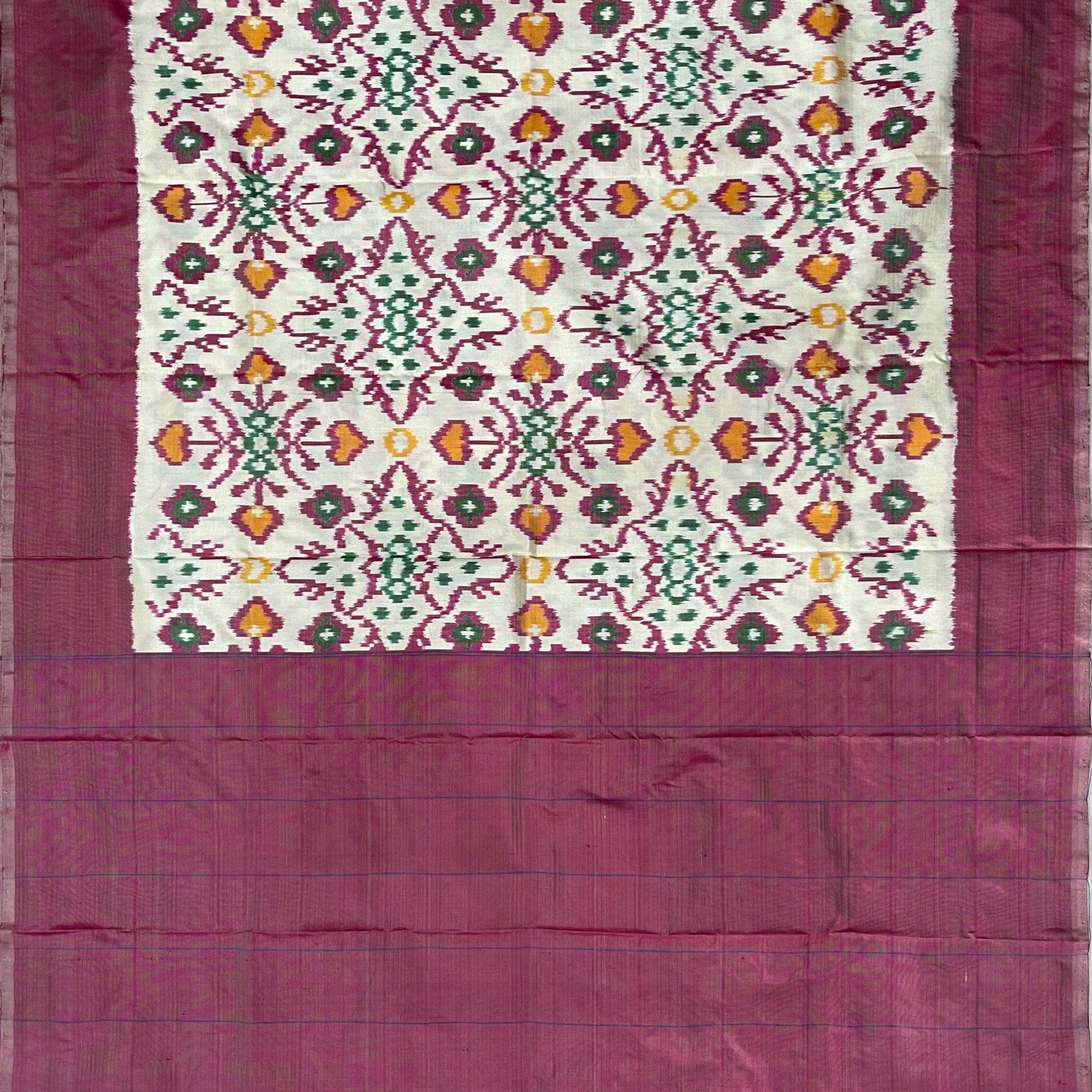 Pink & Off White colour Pochampalli Ikkat Handloom silk duppata