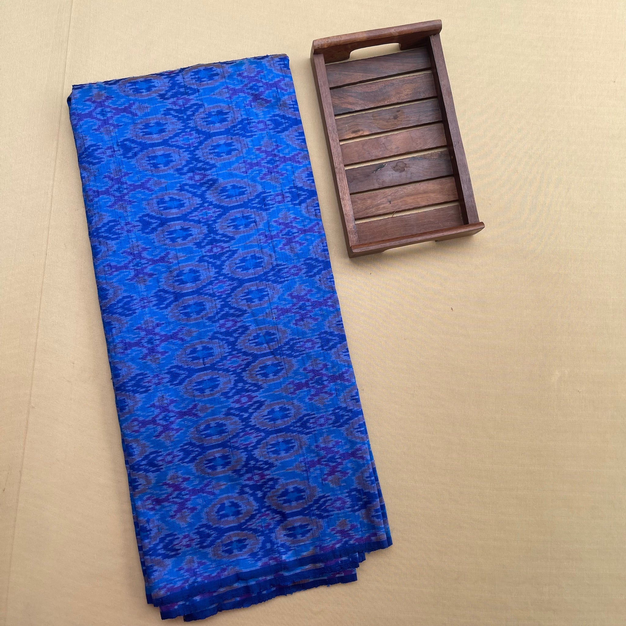 Sky Blue Ikkat Raw silk Fabric