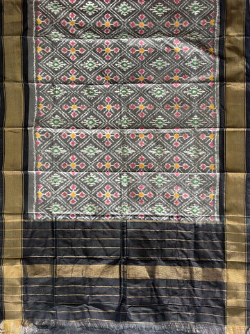 Black & Gray colour Pochampalli Ikkat Handloom silk duppata