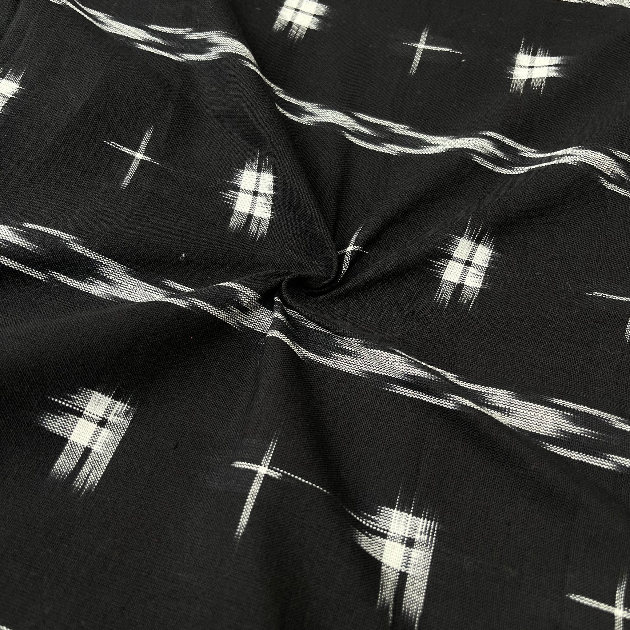 Black Double Ikkat Cotton Fabric
