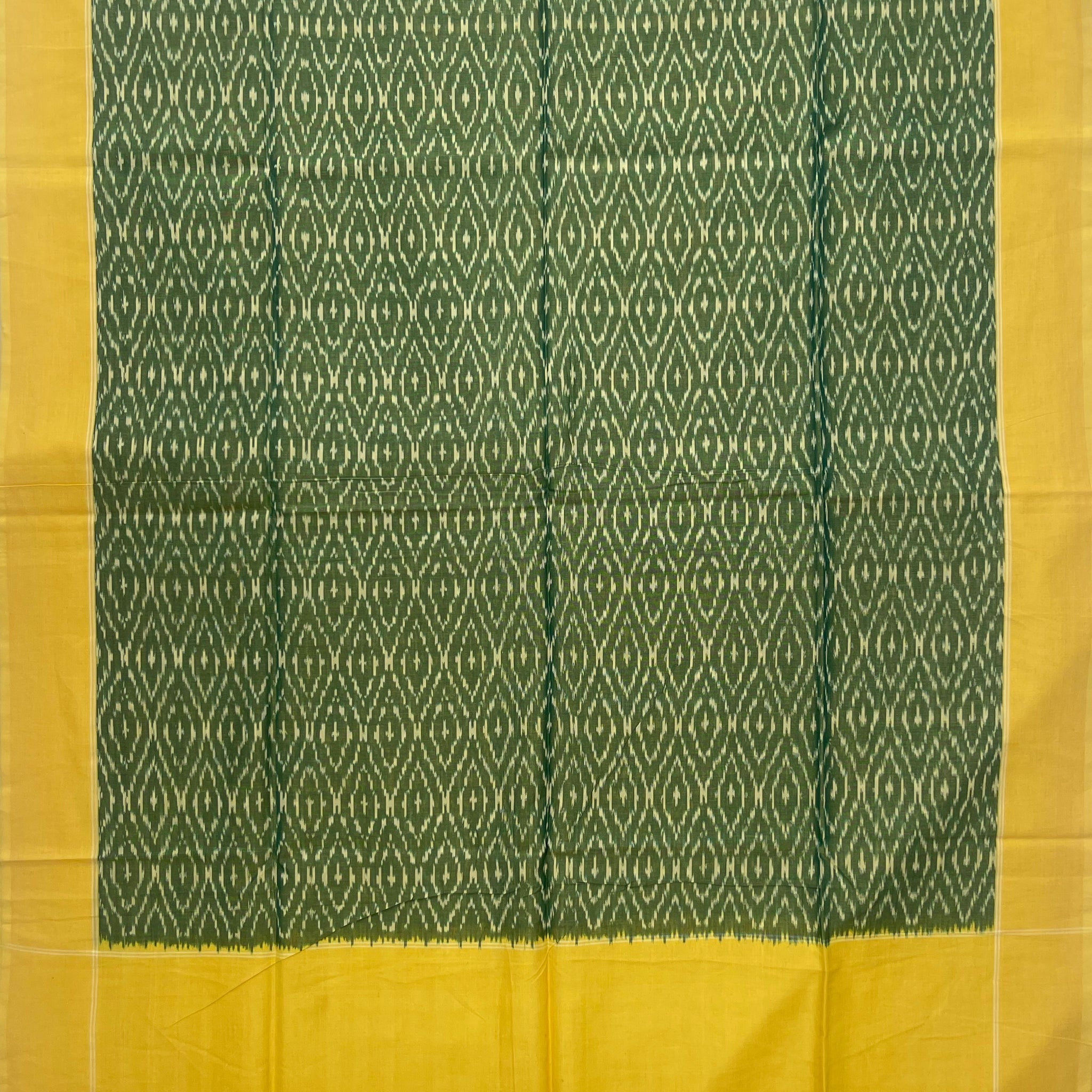Pochampally Ikkat Cotton Duppata In Green & Yellow Colour