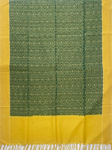 Pochampally Ikkat Cotton Duppata In Green & Yellow Colour