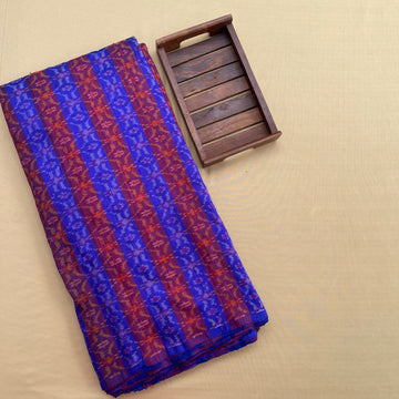 Stripes Blue Wine Ikkat Raw silk Fabric