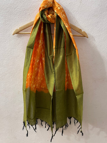 PIneapple & Mehind GreenPochampally Ikat Stole | Handwoven Cotton