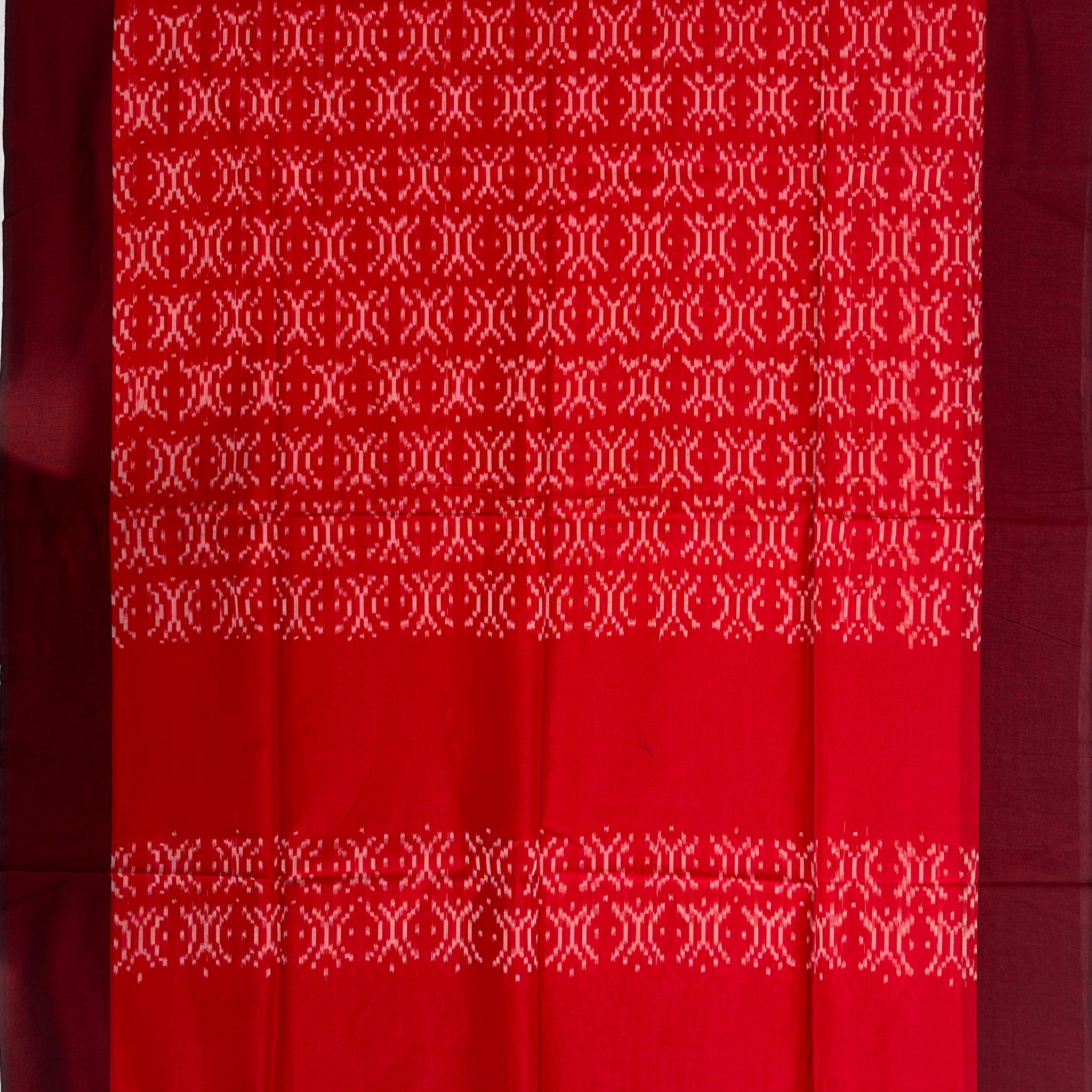 Pochampally Ikkat Cotton Duppata In Red & Brown