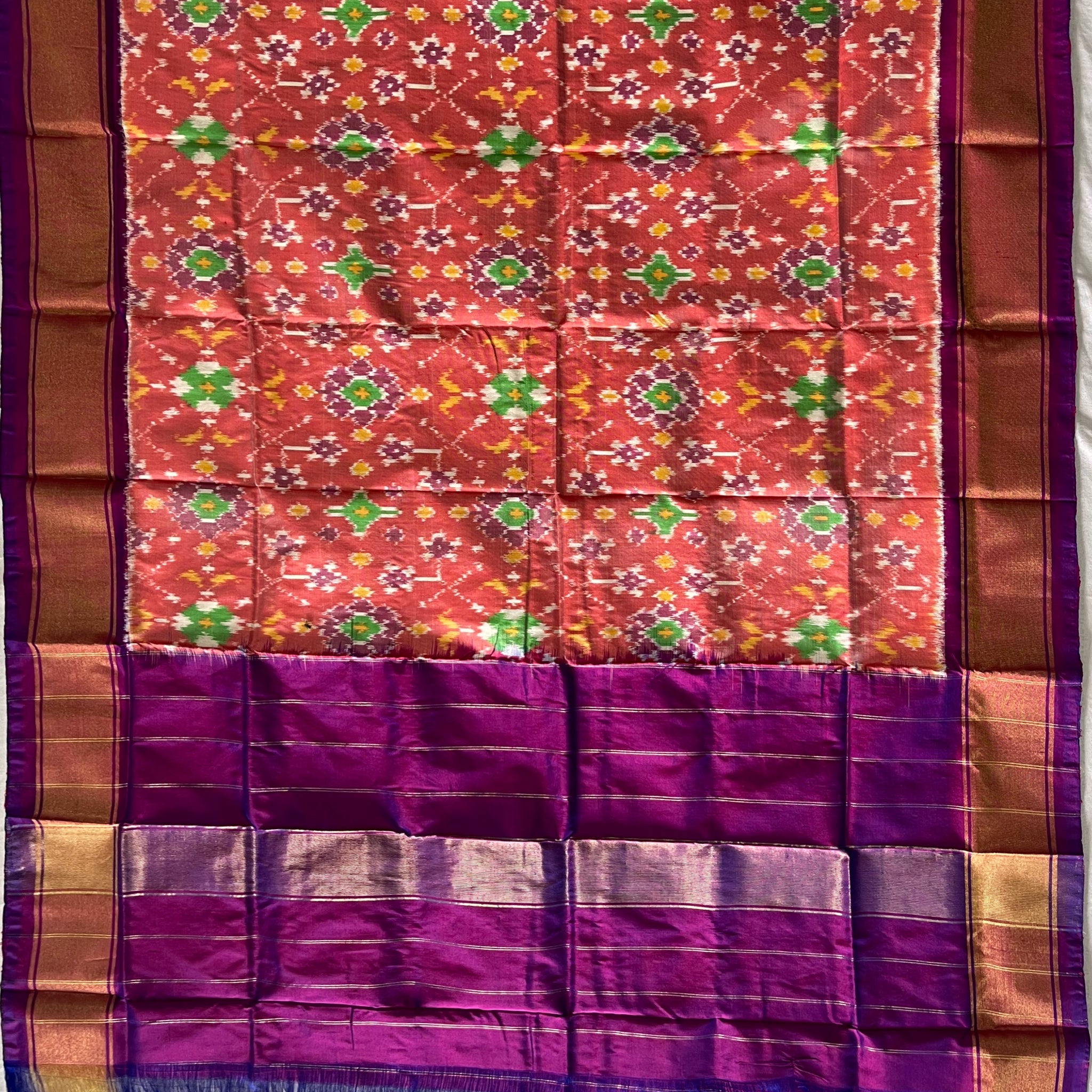 Pastel Orange colour Ikkat Handloom silk duppata