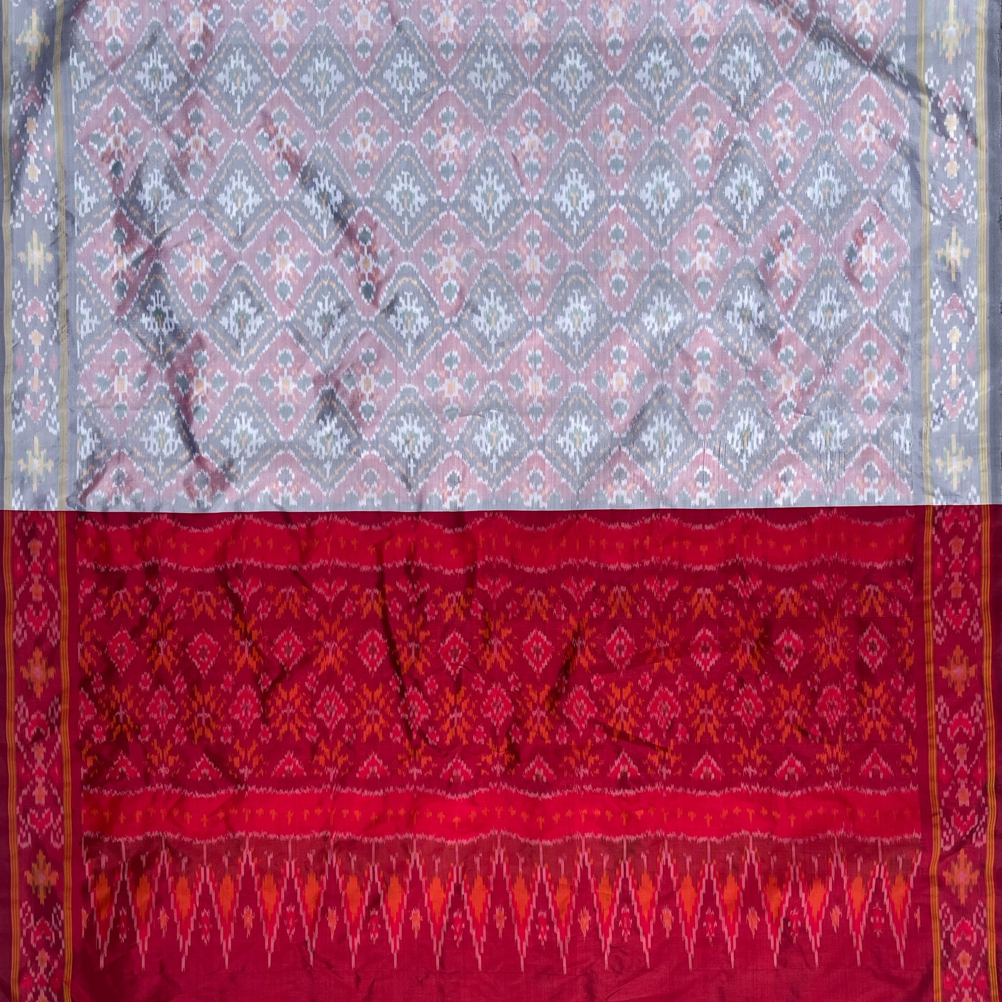 Grey & Red Ikkat Silk Duppata