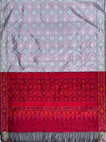 Grey & Red Ikkat Silk Duppata