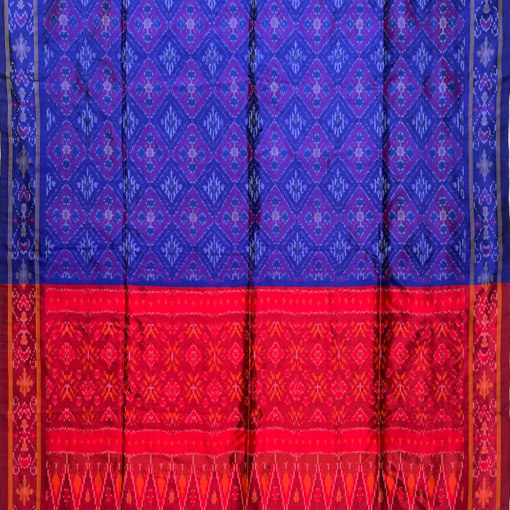 Blue & Maroon colour Pochampalli Ikkat Handloom silk duppata