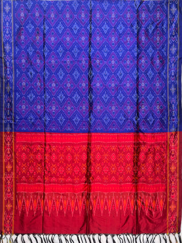 Blue & Maroon colour Pochampalli Ikkat Handloom silk duppata
