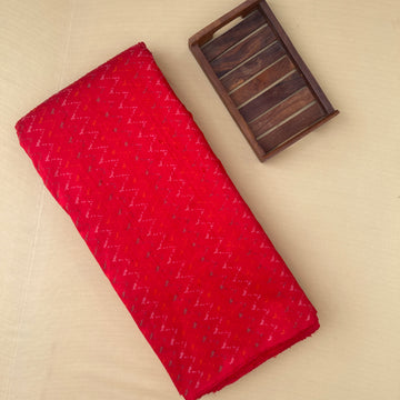Red ikkat Raw silk Fabric