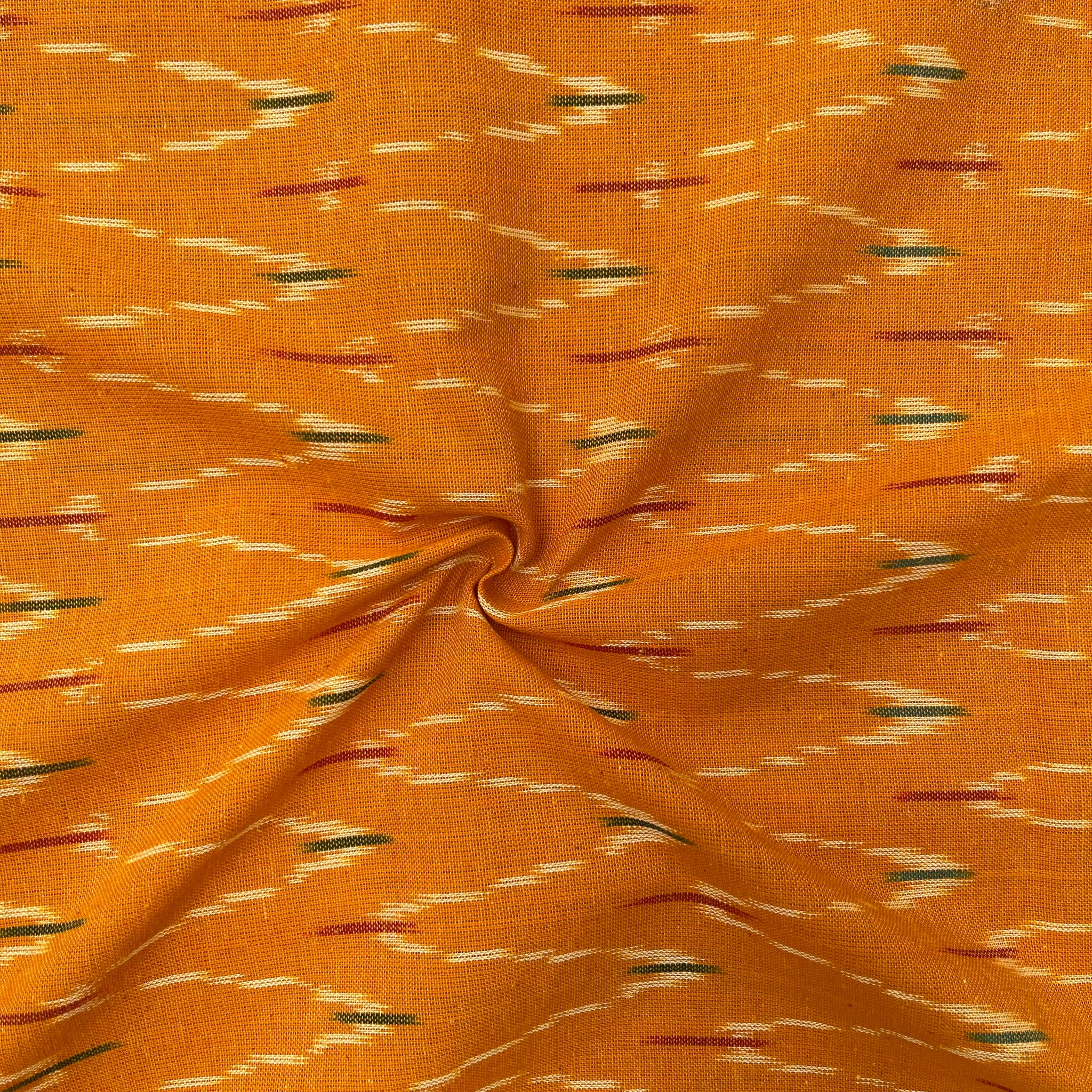 Mustard Yellow Colour Ikkat Cotton Fabric