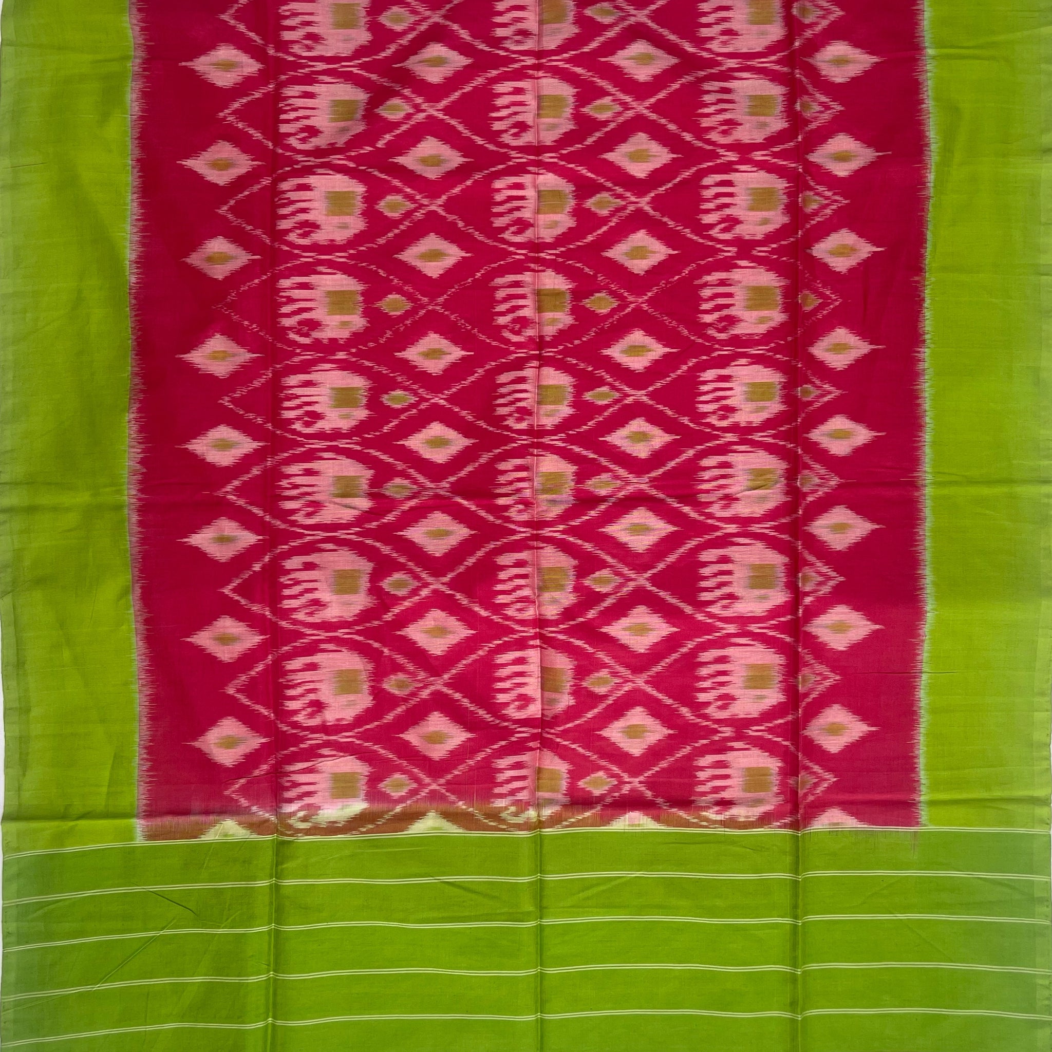 Pochampally Ikkat Cotton Duppata In Pink & Green Colour