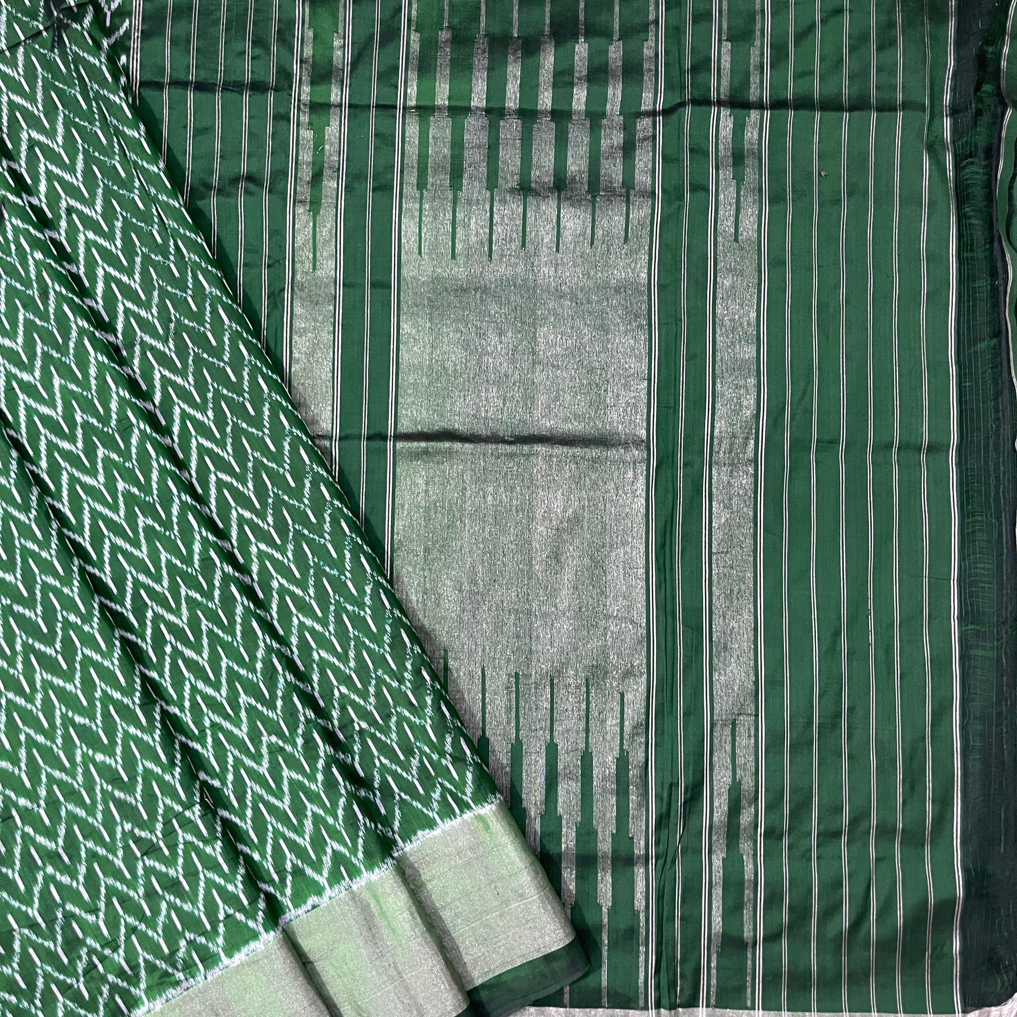 Bottle Green ikkat Silk Saree in Pure Mulbberry silk
