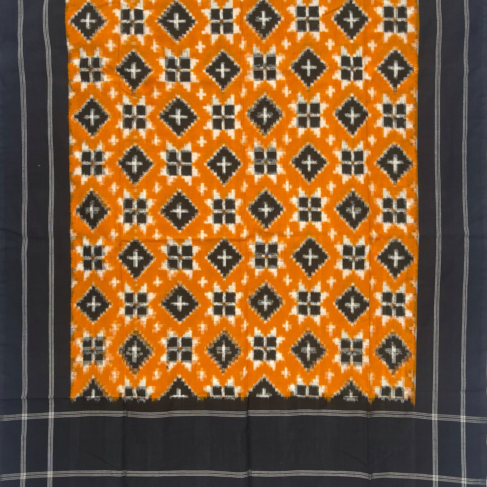 Telia Rumal Ikkat Cotton Duppata In Yellow & Black Color
