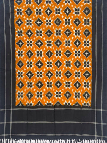 Telia Rumal Ikkat Cotton Duppata In Yellow & Black Color