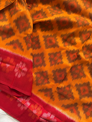 Unique Geometric Design in Ikkat Cotton Saree