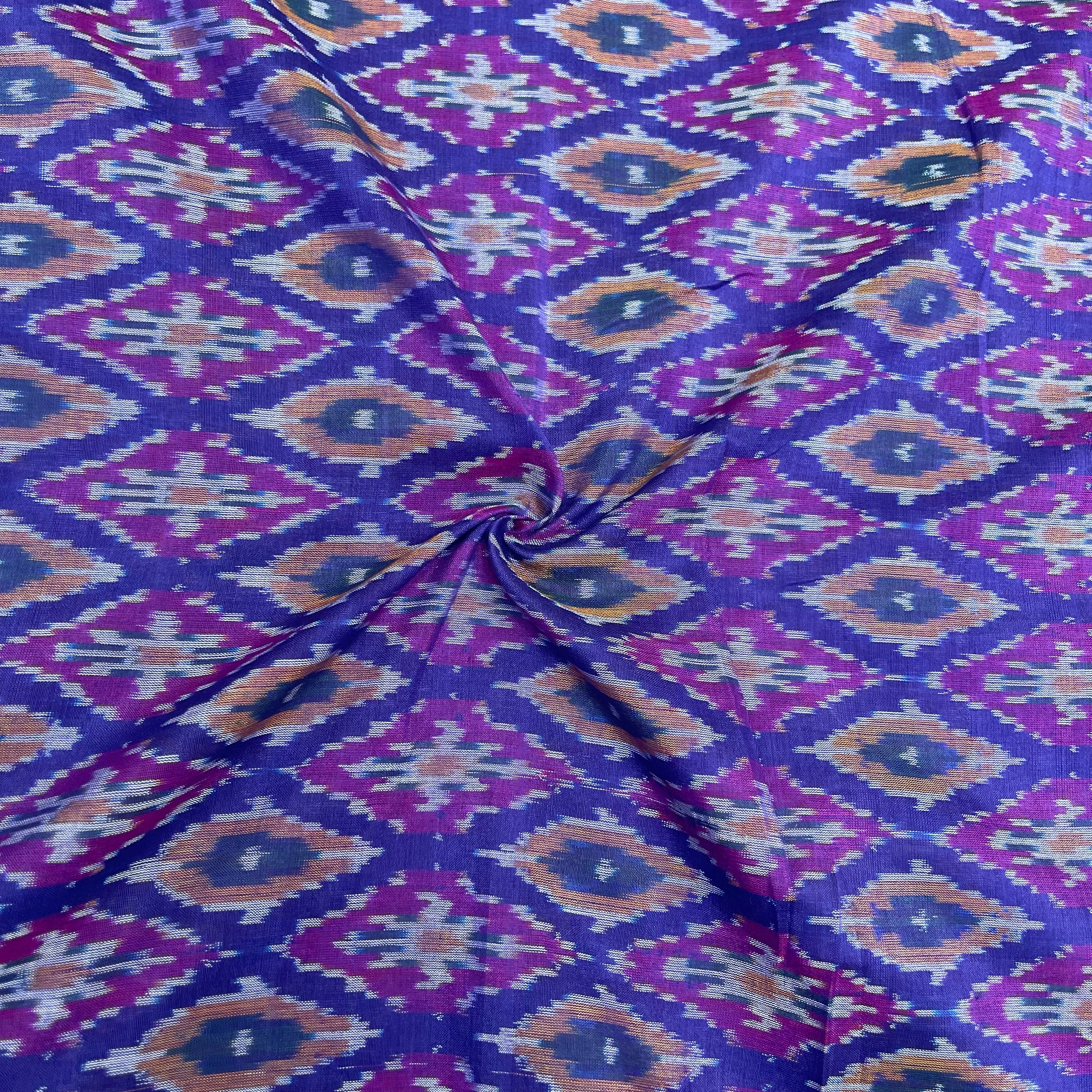Purple Color Raw Silk Ikkat cotton Fabric