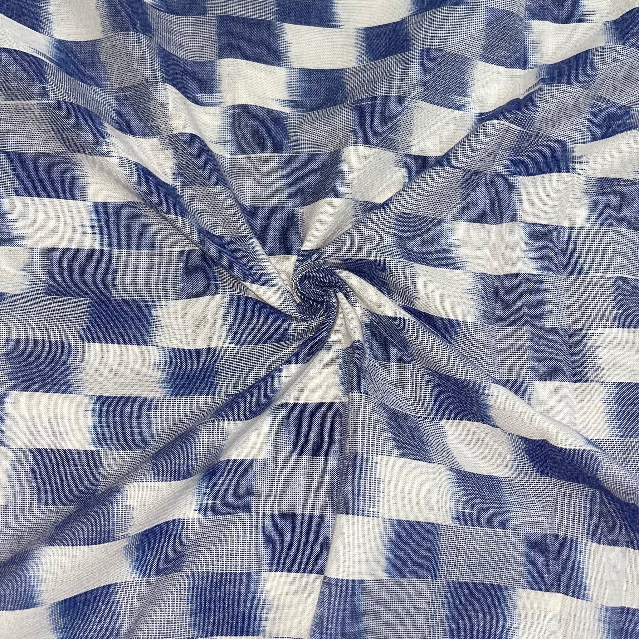 Blue checks Ikkat cotton Fabric