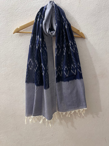 Navy Blue In Mallepuvu Design Pochampalli Ikat Stole | Handwoven Cotton