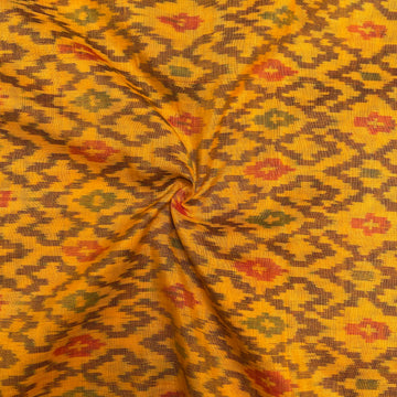 Yellow Color  Raw Silk Ikkat cotton Fabric 1.8 meters