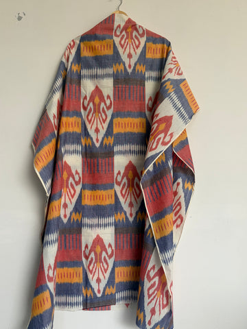 Special Uzbek Ikat Fabric – Premium Handmade Cotton Handloom | 2.5 meters Off white and Pink