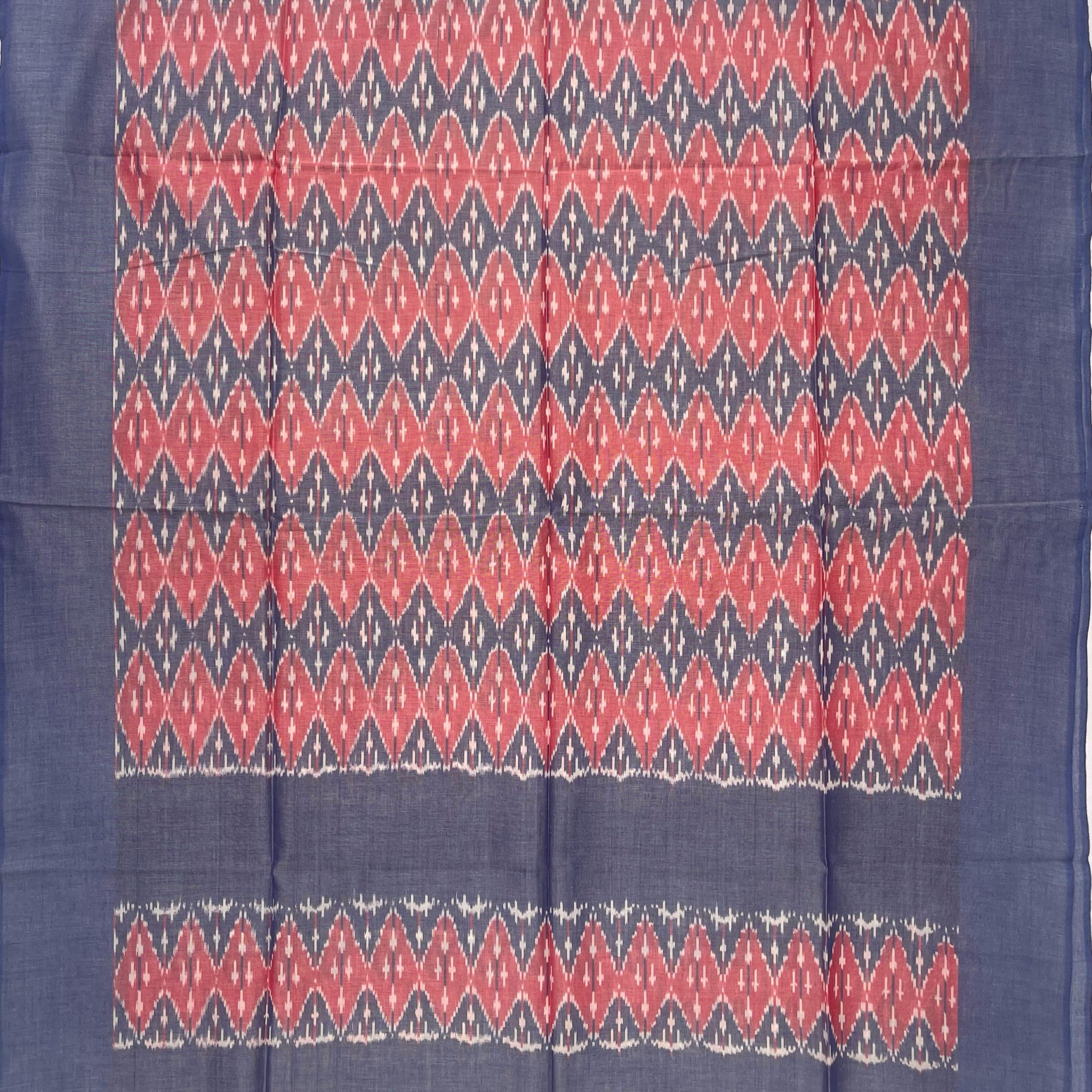 Pochampally Ikkat Cotton Duppata In Pestal Colours Of Blue & Pink
