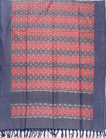 Pochampally Ikkat Cotton Duppata In Pestal Colours Of Blue & Pink