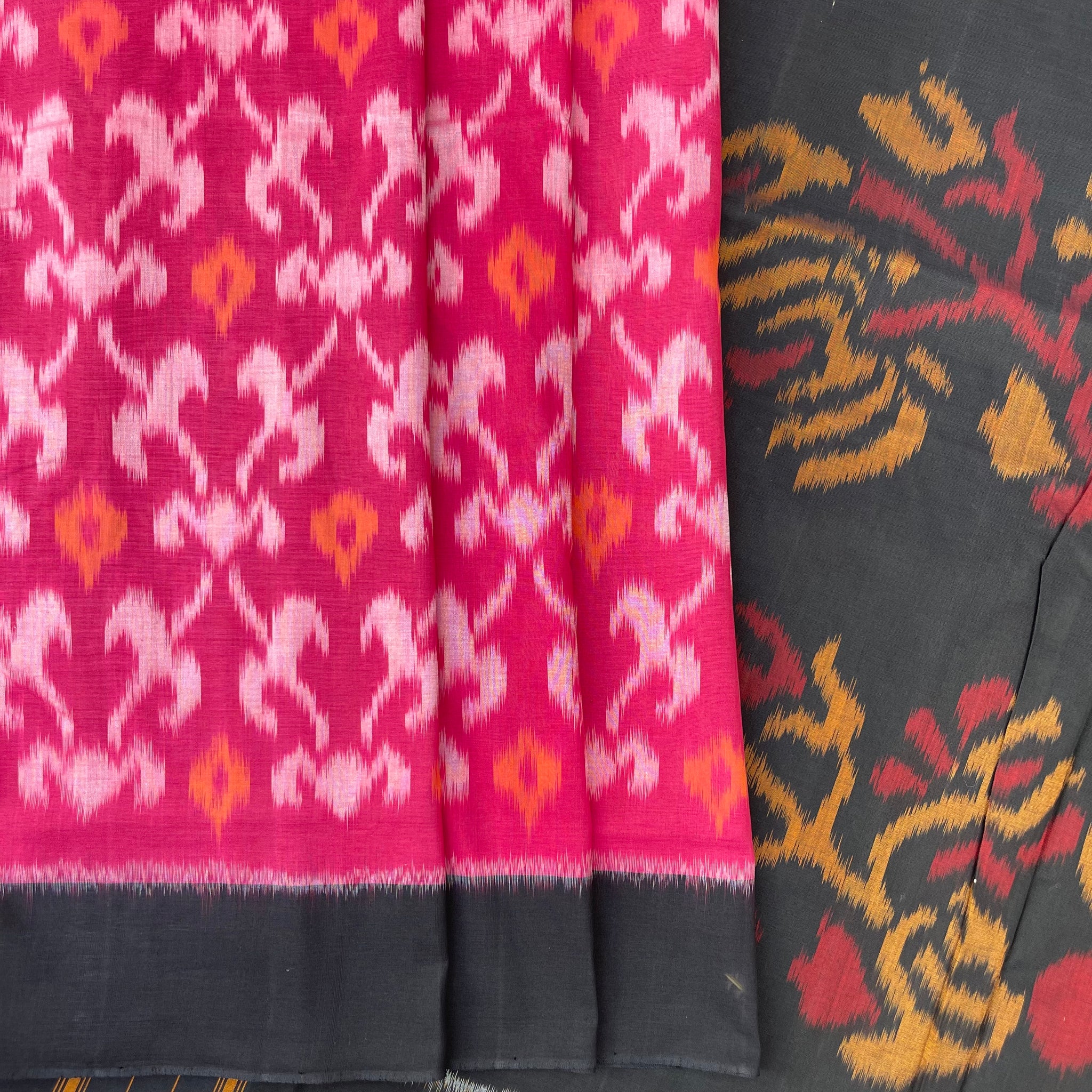 Pink & Black Ikkat Cotton Saris
