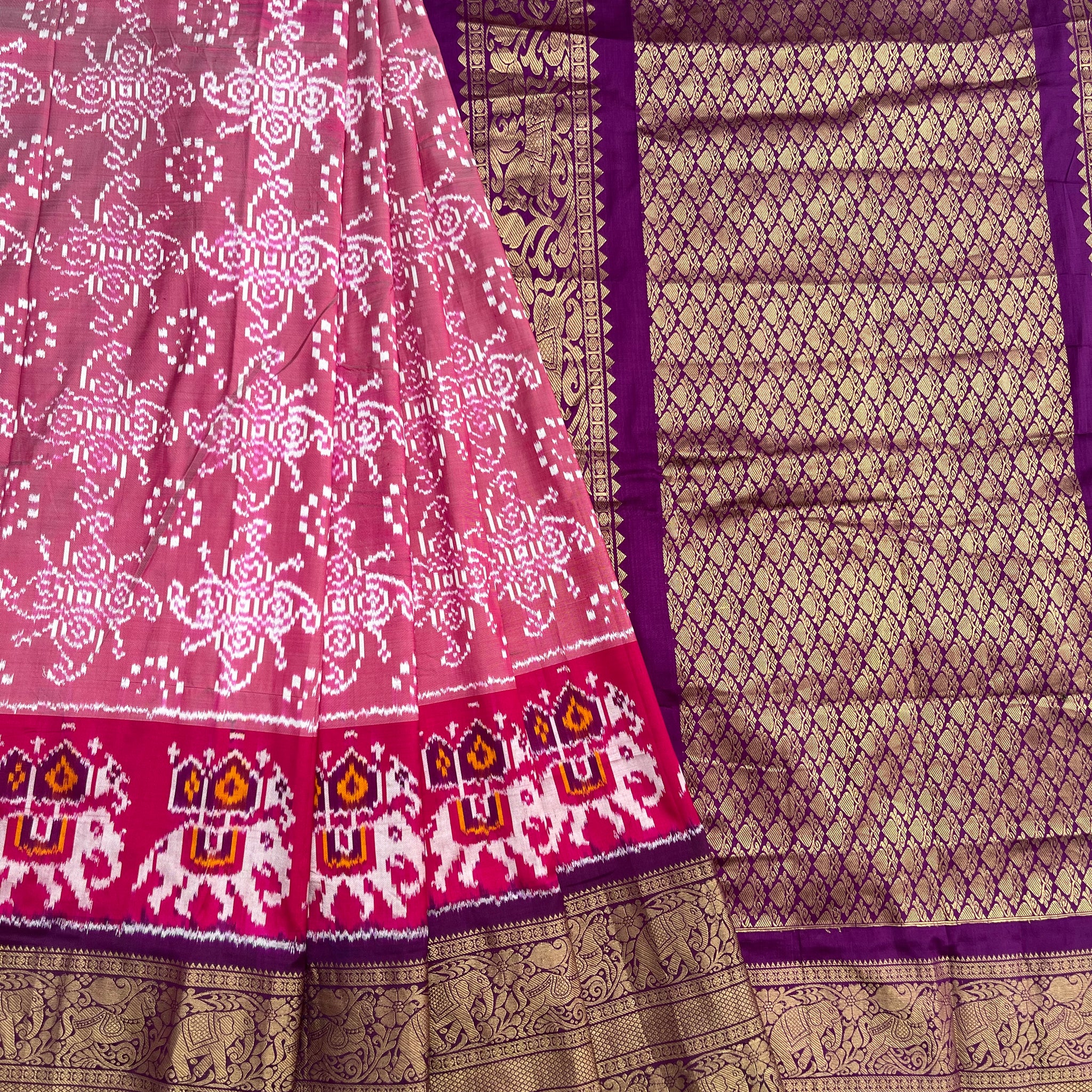 Fushion of kanchi X Ikkat Silk Saree