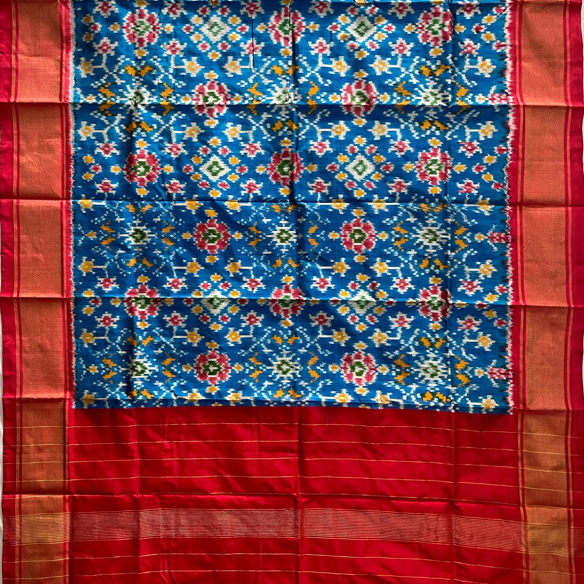 Tortoise Blue colour Ikkat Handloom silk duppata