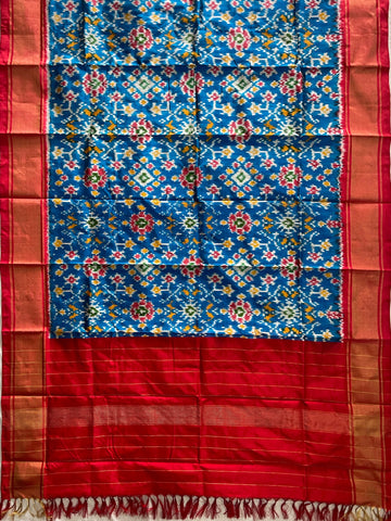 Tortoise Blue colour Ikkat Handloom silk duppata