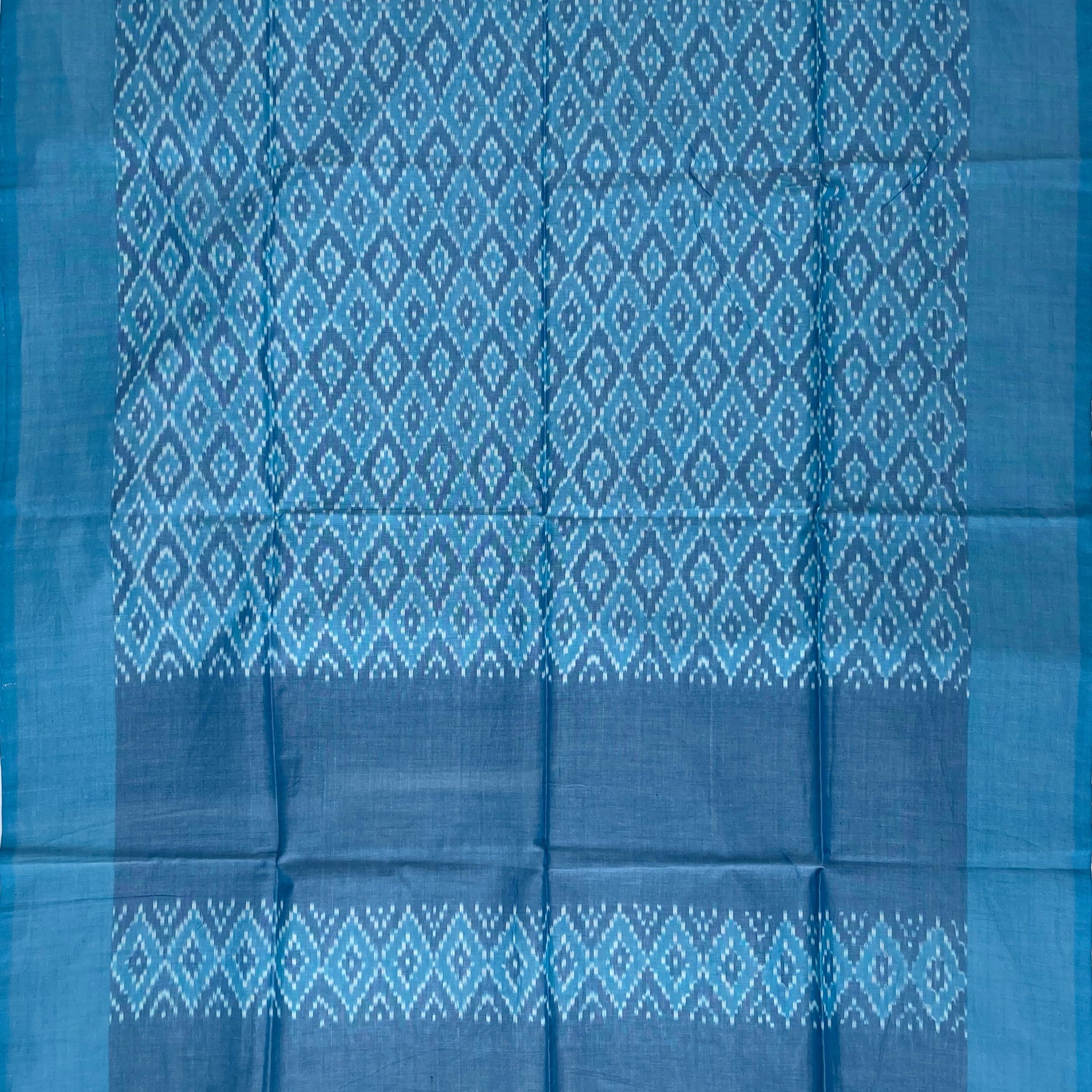 Pochampally Ikkat Cotton Duppata In Sky Blue