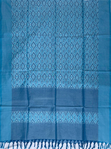Pochampally Ikkat Cotton Duppata In Sky Blue