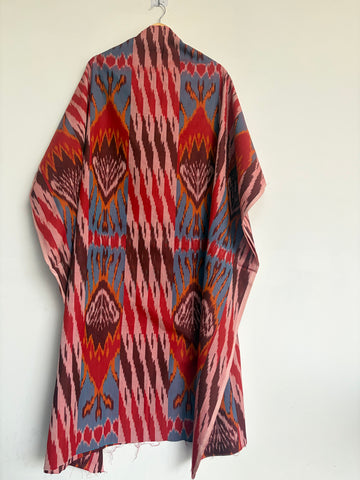 Special Uzbek Ikat Fabric – Premium Handmade Cotton Handloom | 2.5 meters Red & Blue