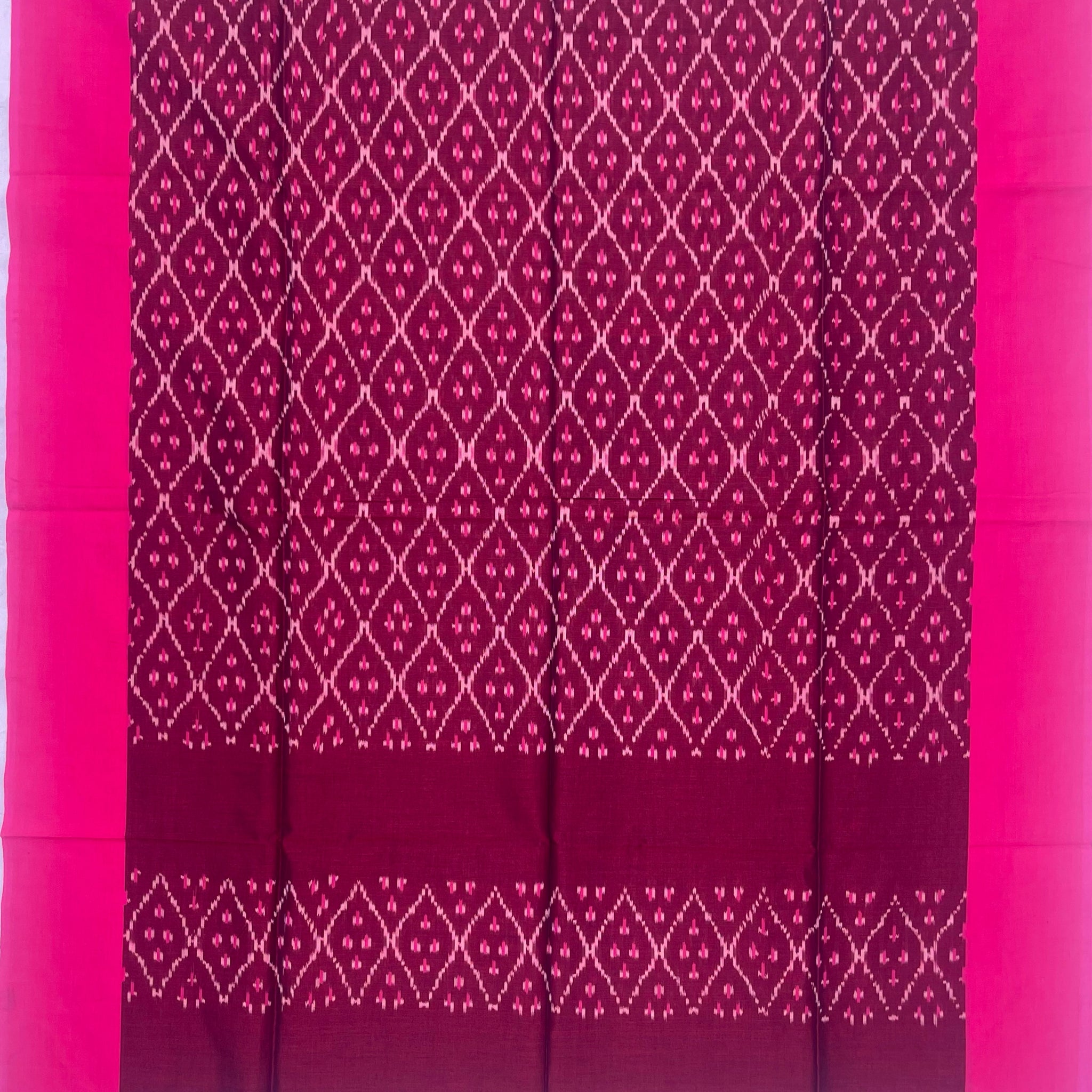 Pochampally Ikkat Cotton Duppata In Wine & Pink Colour