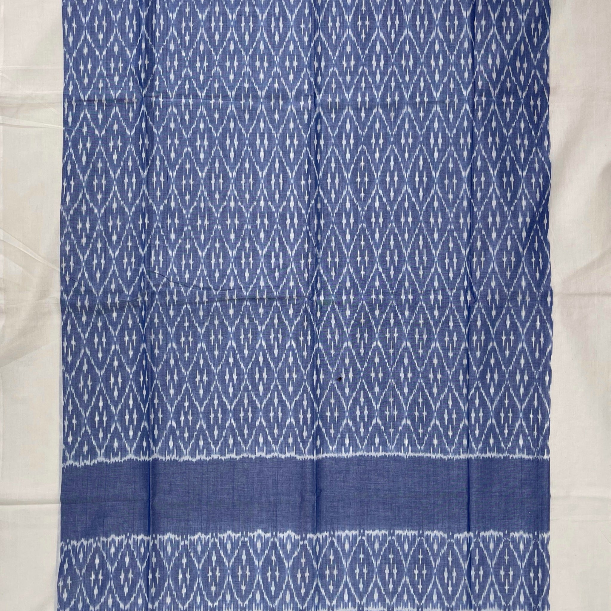 Pochampally Ikkat Cotton Duppata In Pestal Blue & Off White Colour