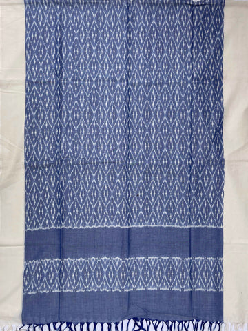Pochampally Ikkat Cotton Duppata In Pestal Blue & Off White Colour