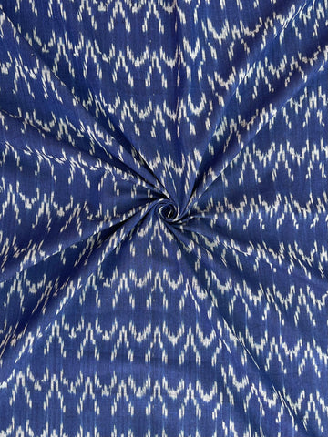 Blue color Geometric Ikkat Handloom Cotton Fabric