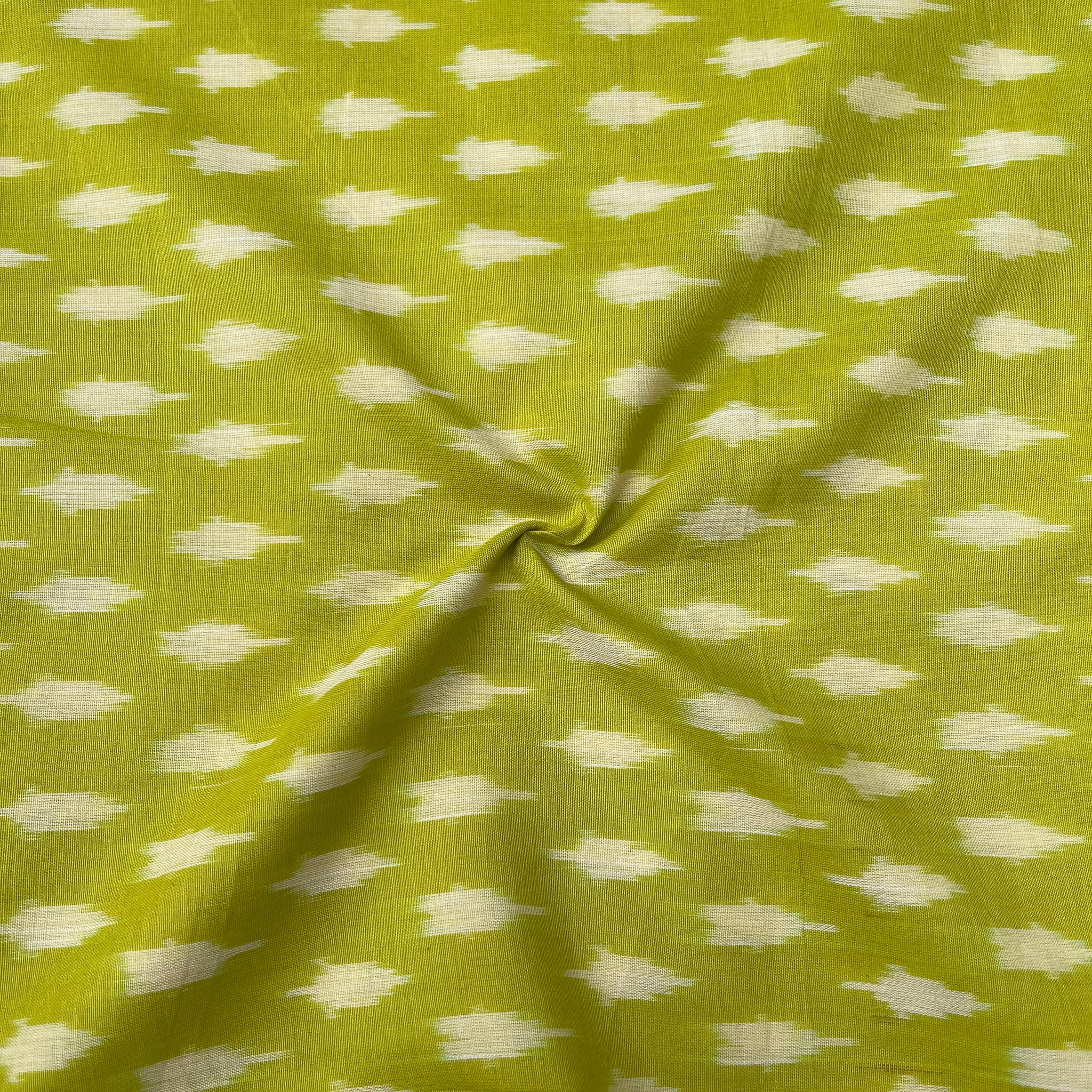 Mersiced Lemon Green Colour Ikkat Cotton Fabric