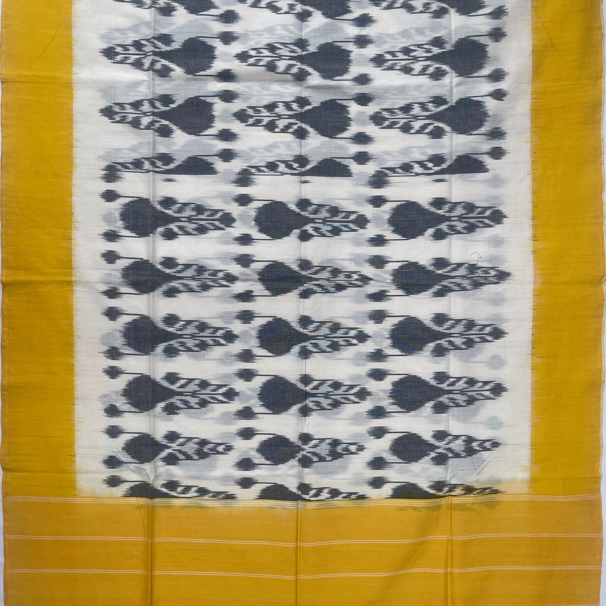 Pochampally Ikkat Cotton Duppata In Gray & Lemon Yellow Colour