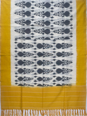 Pochampally Ikkat Cotton Duppata In Gray & Lemon Yellow Colour